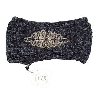 L.I.B. New York Black Chenille Soft Knit Beaded Headband Ear Warmer Head Wrap